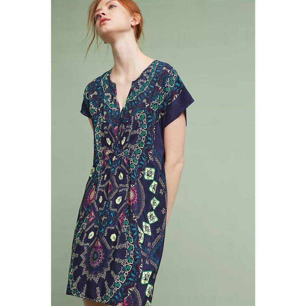 Anthropologie Maeve Multicolor Geometric Medallion Silk Dress XS